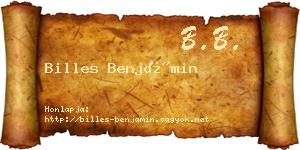 Billes Benjámin névjegykártya